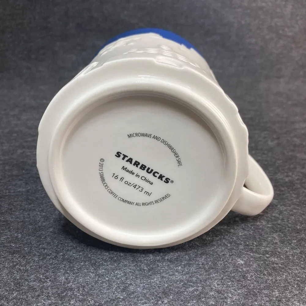 Starbucks Ningbo 2013 Relief 3D Coffee Tea Cup Mug 16 oz‎ City Skyline Blue
